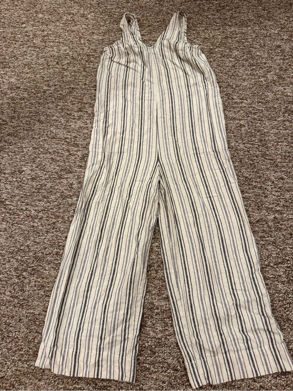 Sonoma Cream and Navy Striped Sleeveless Jumpsuit